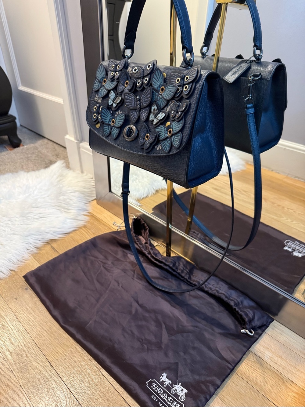 Coach Navy Leather Butterfly Appliqué Top-Handle Crossbody - Picture 12 of 12